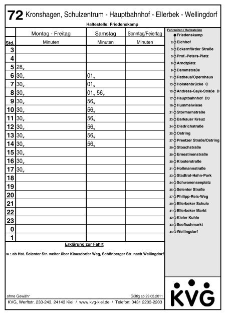 72Kronshagen, Schulzentrum - Hauptbahnhof - Ellerbek - Wellingdorf