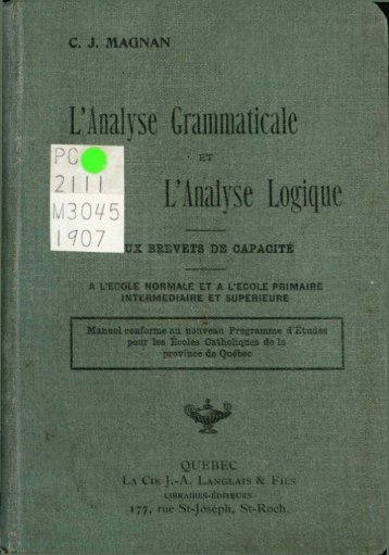 1 L'Analyse Grammaticale