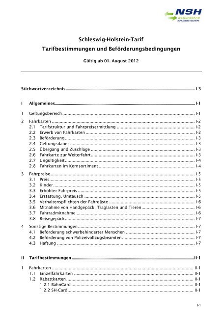 Tarifbestimmungen zum SH-Tarif