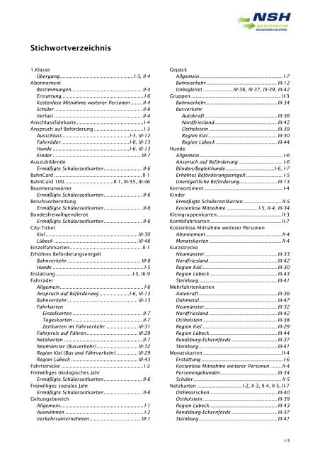 Tarifbestimmungen zum SH-Tarif