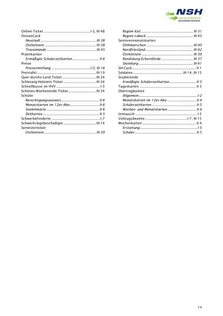 Tarifbestimmungen zum SH-Tarif