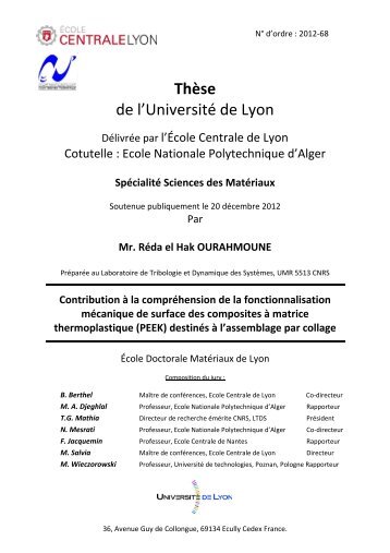 Thèse de l'Université de Lyon - Bibliothèque Ecole Centrale Lyon