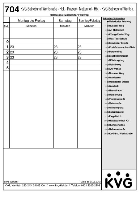 704KVG-Betriebshof Werftstraße - Hbf. - Russee - Mettenhof - Hbf ...