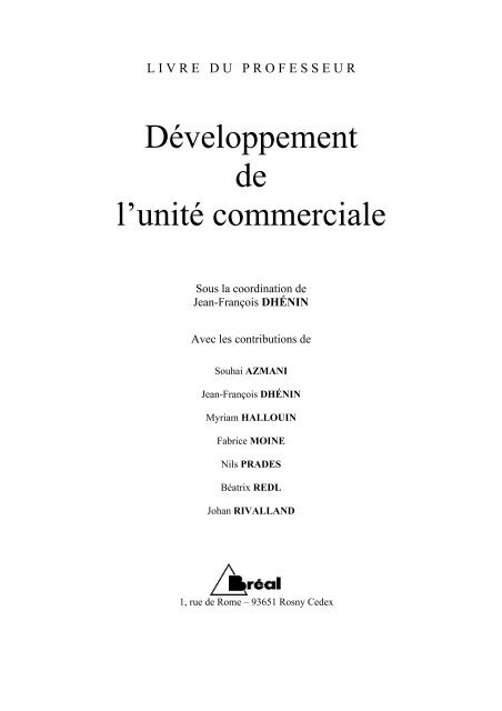 DÃ©veloppement de l'unitÃ© commerciale - Editions BrÃ©al