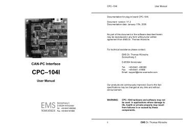 Manual: CAN Interface PC104 active - Ems-wuensche.com
