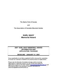 KARL NAGY Memorial Award - The Alpine Club of Canada