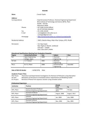uploads/Suresh Gupta.pdf - Student Welfare Division - BITS Pilani
