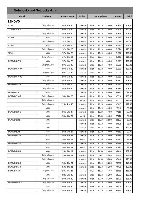 Notebook- und Netbookakku's