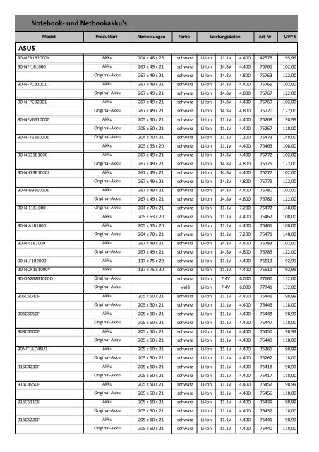 Notebook- und Netbookakku's