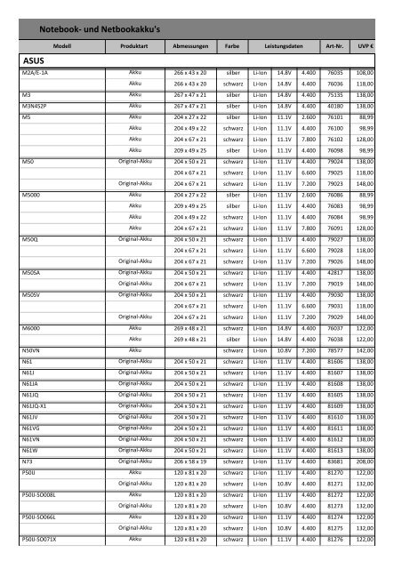 Notebook- und Netbookakku's