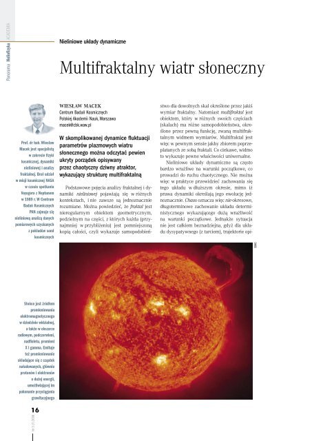 Multifraktalny wiatr słoneczny - Centrum Badań Kosmicznych PAN