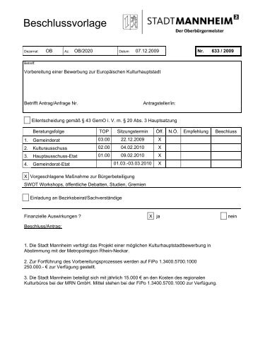 Beschluss - Stadt Mannheim