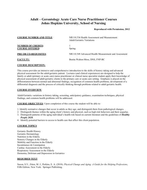 Sample Curriculum Course Description A G Acnp Course