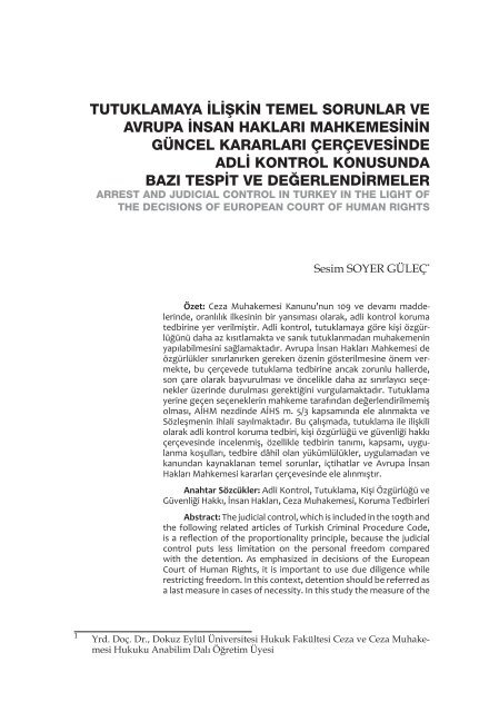 Tutuklamaya Ä°liÅkin Temel Sorunlar ve Avrupa Ä°nsan HaklarÄ±