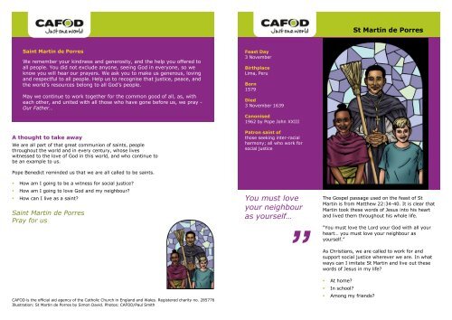 St Martin de Porres prayer card - Cafod