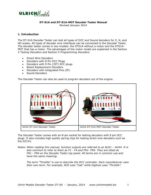 DT-01 Decoder Tester Manual - Ulrich Models