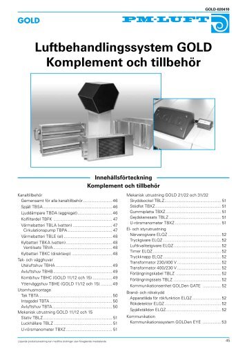 Luftbehandlingssystem GOLD Komplement och tillbehör