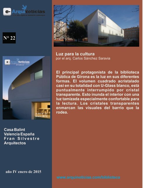 e-ArquiNoticias N° 22 nota N° 2 Luz para la cultura por el arq. Carlos Sánchez Saravia