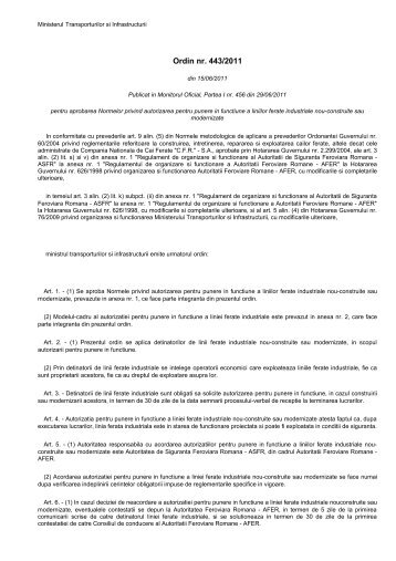 Ordin nr. 443/2011 - autoritatea feroviara romana