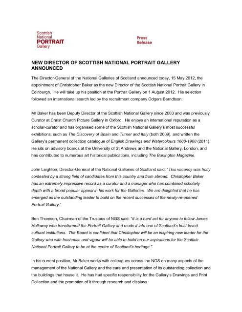 Portrait Gallery Director Announced - National Galleries of Scotland