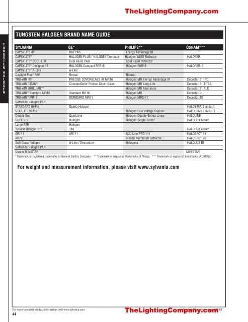 Lamp and Ballast Catalog - The Lighting Company