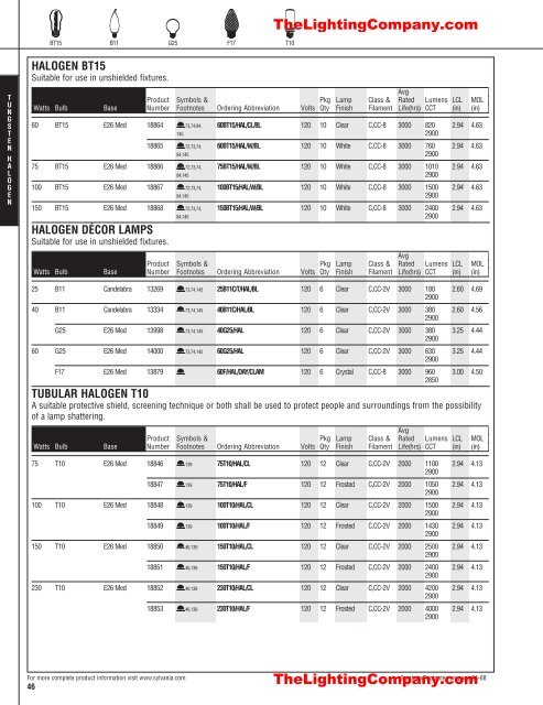 Lamp and Ballast Catalog - The Lighting Company