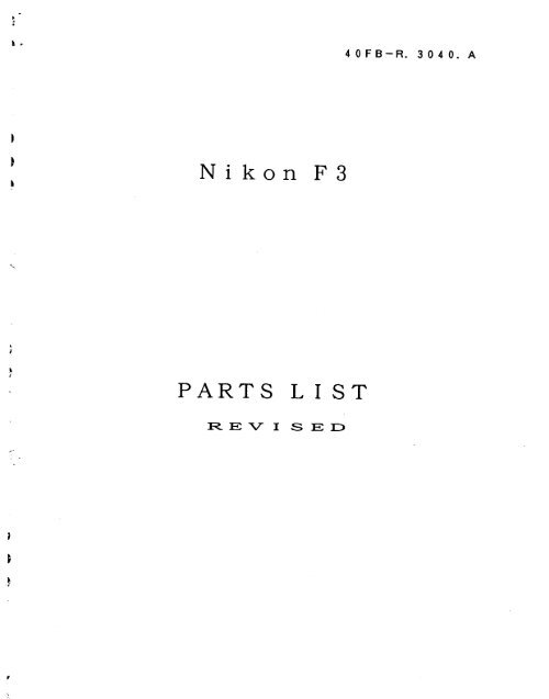 Nikon F3 Parts Manual
