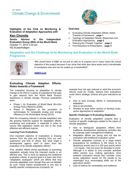 Ken Chomitz - SDC Climate Change and Environment Network