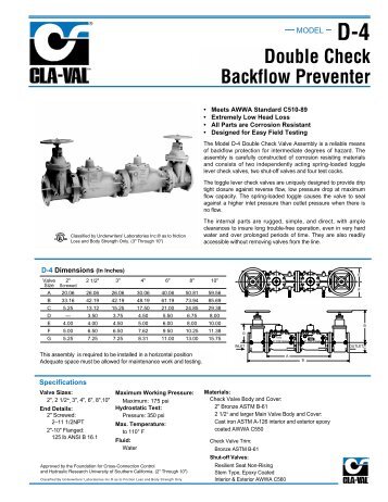 Double Check Assembly, Model D4 - Backflow Supply