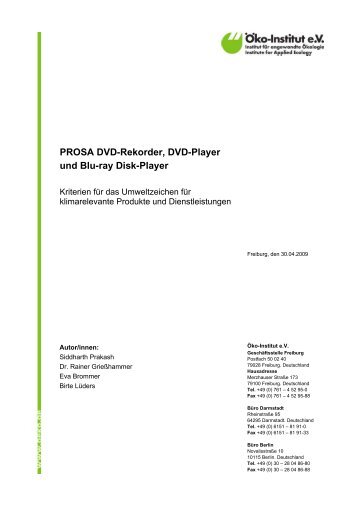 PROSA DVD-Rekorder, DVD-Player und Blu-ray Disk ... - Prosa.org