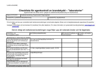 Checklista fÃ¶r egenkontroll av brandskydd - Lunds universitet