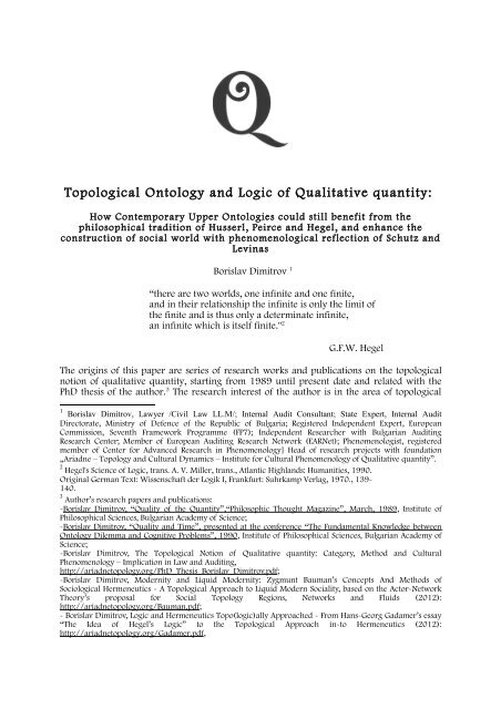 Topological Ontology and Logic of Qualitative quantity