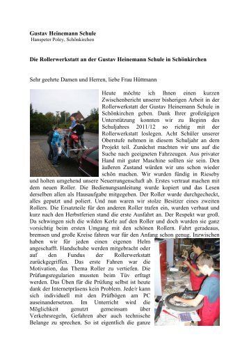 Gustav Heinemann Schule Die Rollerwerkstatt an der  Gustav ...