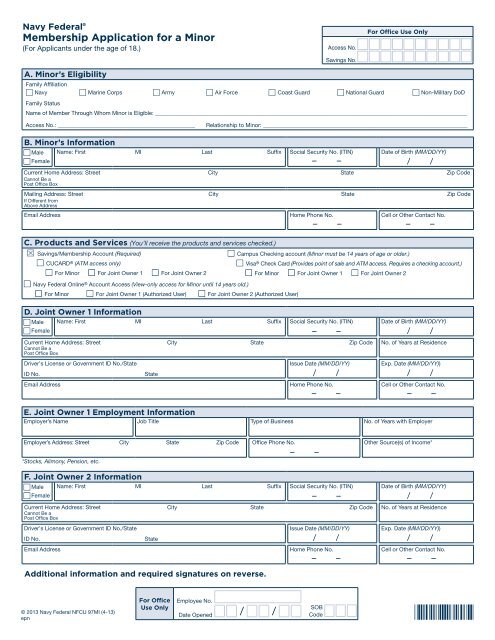 Membership Application for Minor - Navy Federal Credit Union