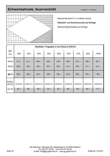 Preisliste 2012