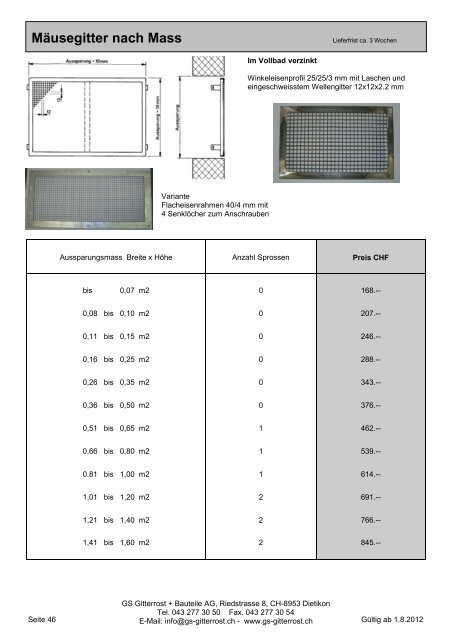 Preisliste 2012