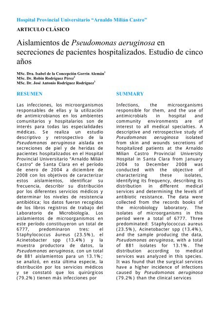 Pseudomonas aeruginosa - Acta MÃ©dica del Centro