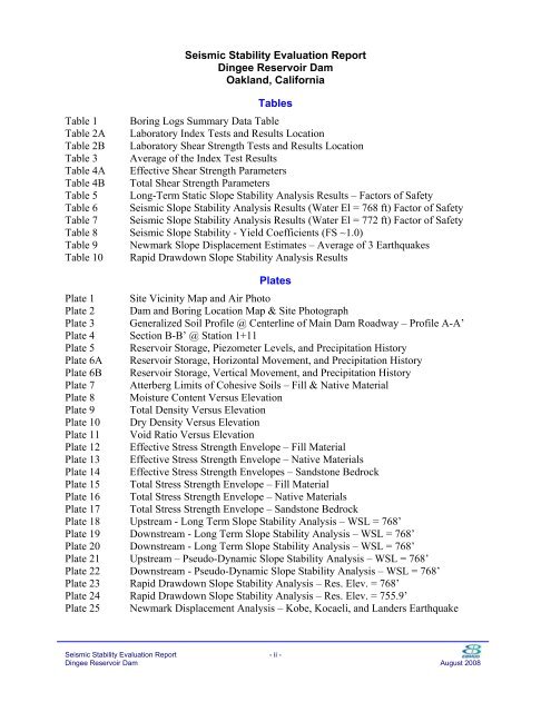 Dingee Reservoir Final Seismic Report - East Bay Municipal Utility ...
