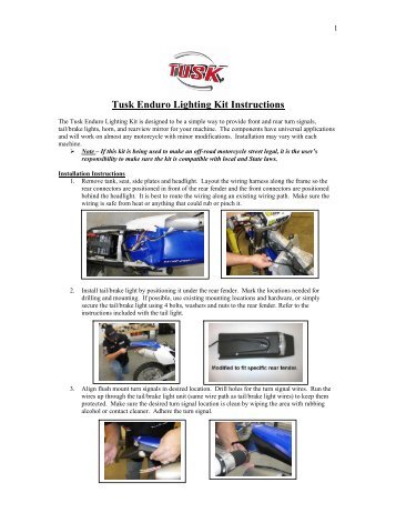 Tusk Enduro Lighting Kit Instructions - Rocky Mountain ATV/MC