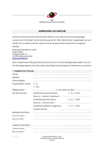 ANMELDUNG ALS FANCLUB - International Biathlon Union