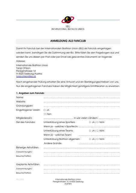 ANMELDUNG ALS FANCLUB - International Biathlon Union