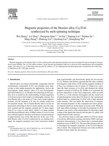 Magnetic properties of the Heusler alloy Co2TiAl s... - ResearchGate