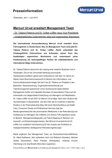 Mercuri Urval erweitert Management Team