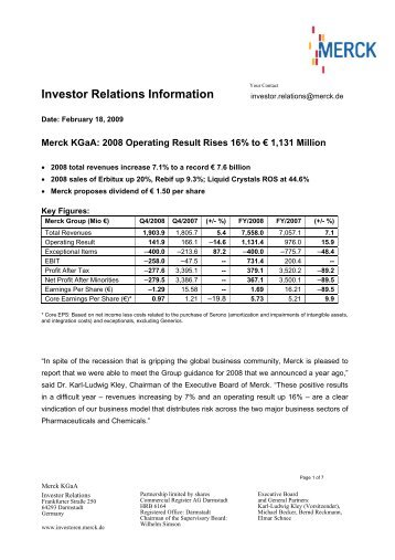 Investor Relations Information - Merck KGaA