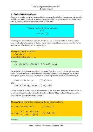 Periodiske funksjoner - Universitetet i TromsÃ¸