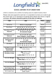 SCHOOL UNIFORM ORDER FORM - Longfield School