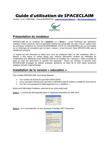 Guide d'utilisation de SPACECLAIM - CAO PDM PLM - Formations ...