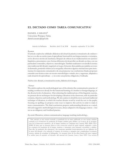 El dictado como tarea comunicativa - Revistatabularasa.org