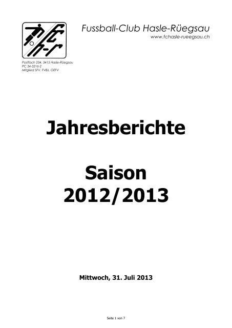Jahresberichte Saison 2012/2013 - FC Hasle-RÃ¼egsau