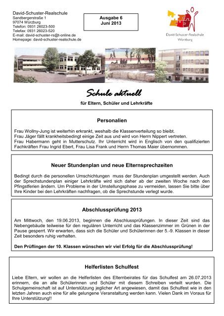 Schule aktuell - David Schuster Realschule